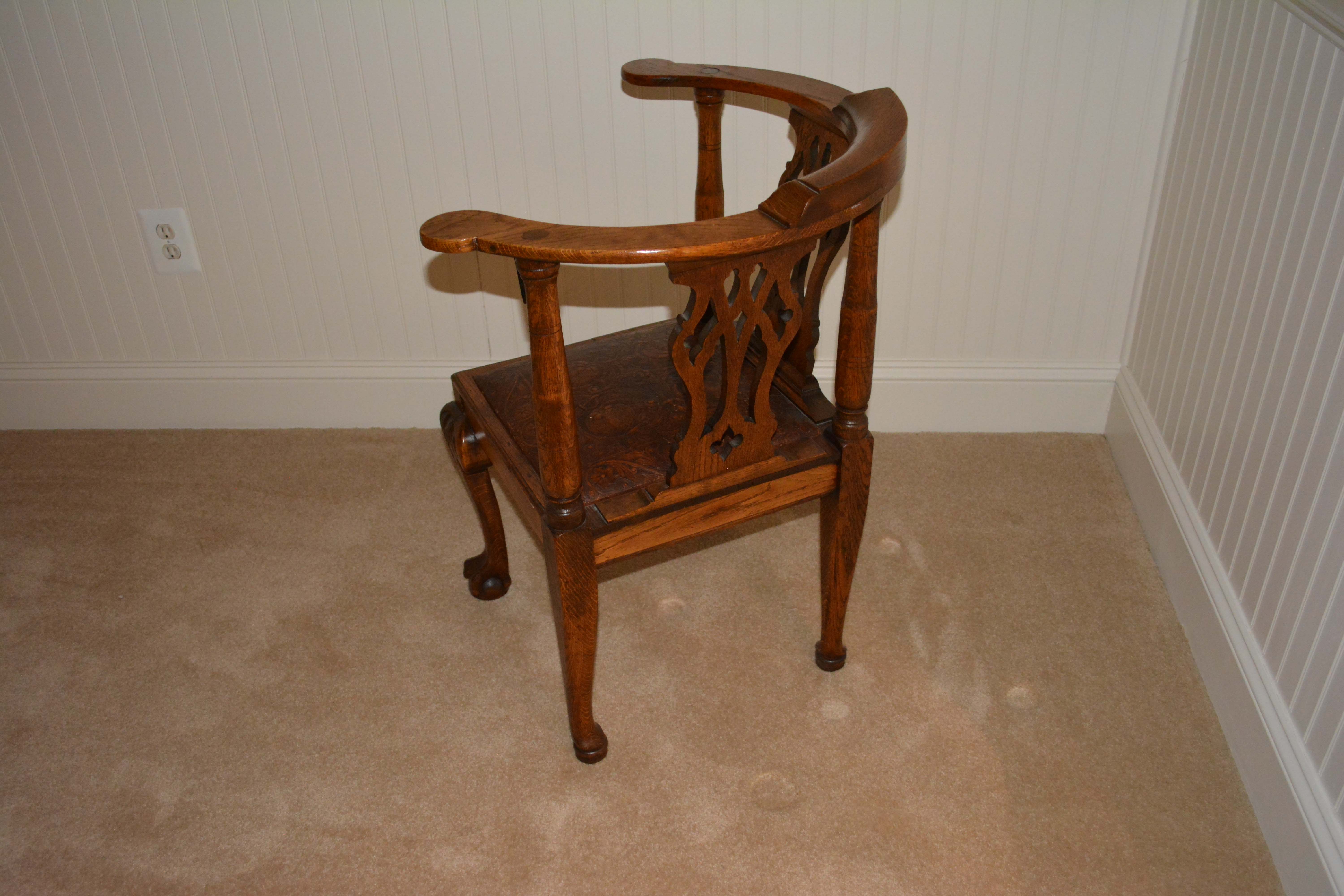 English Chippendale Style Oak Corner Chair
