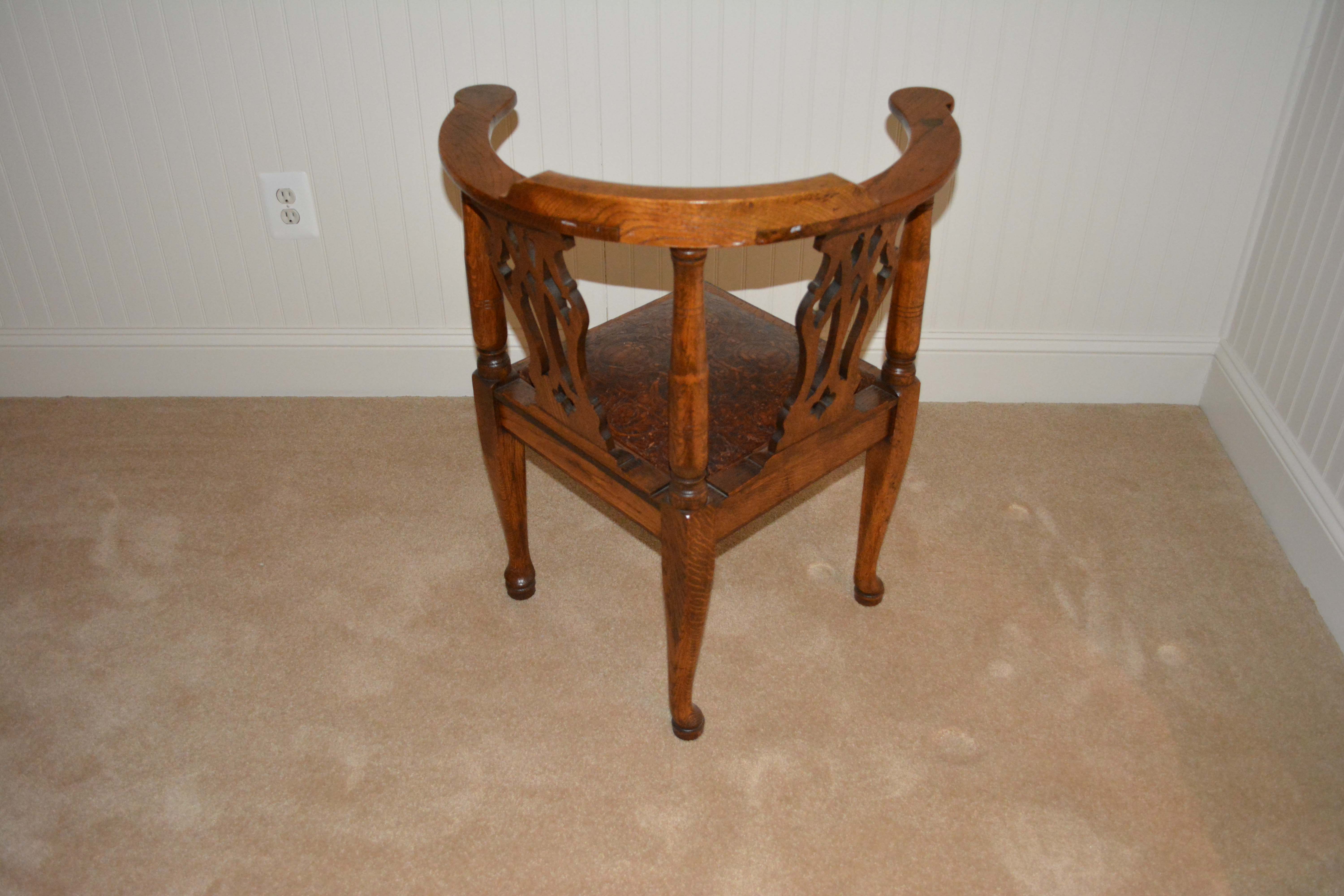 English Chippendale Style Oak Corner Chair