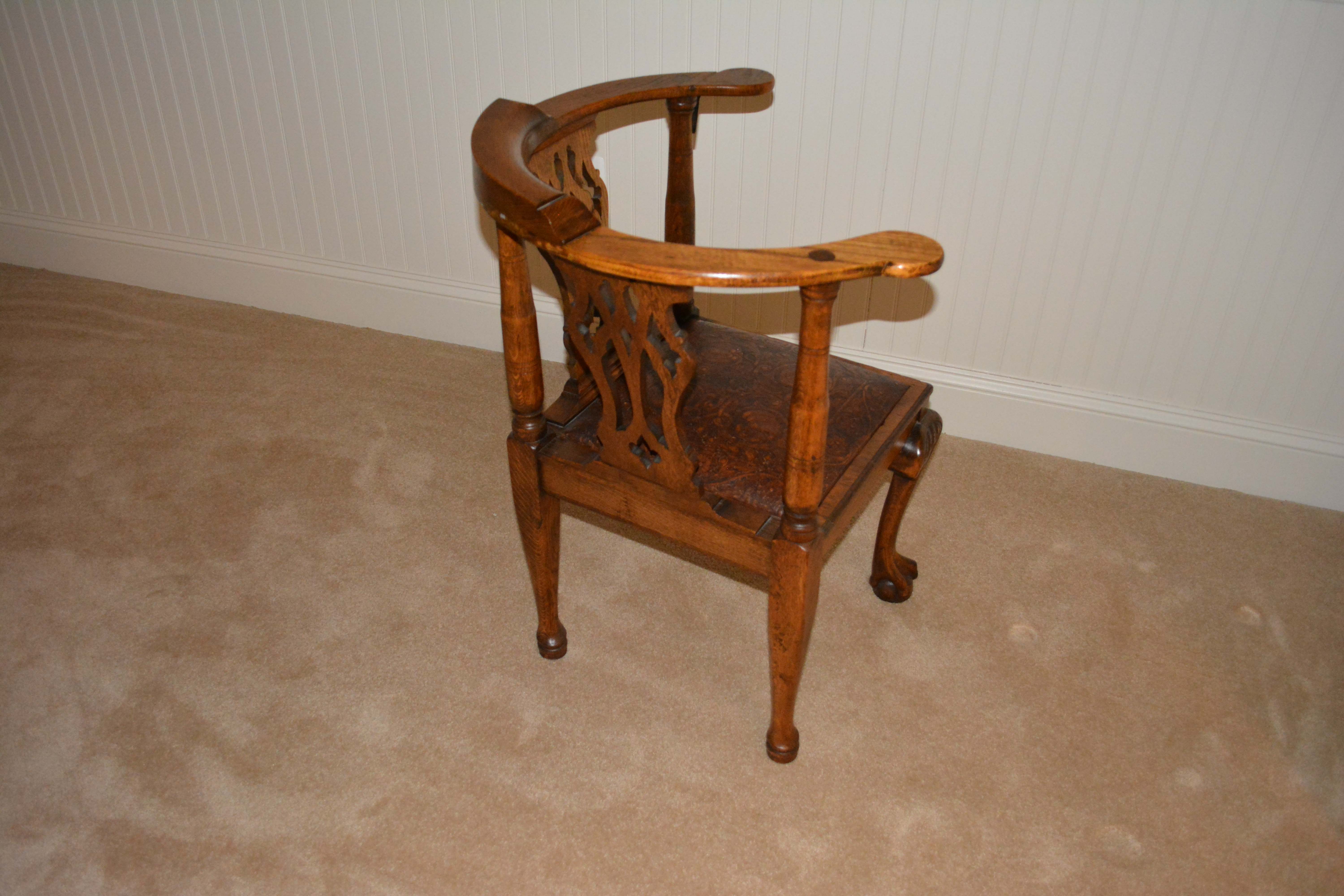 English Chippendale Style Oak Corner Chair