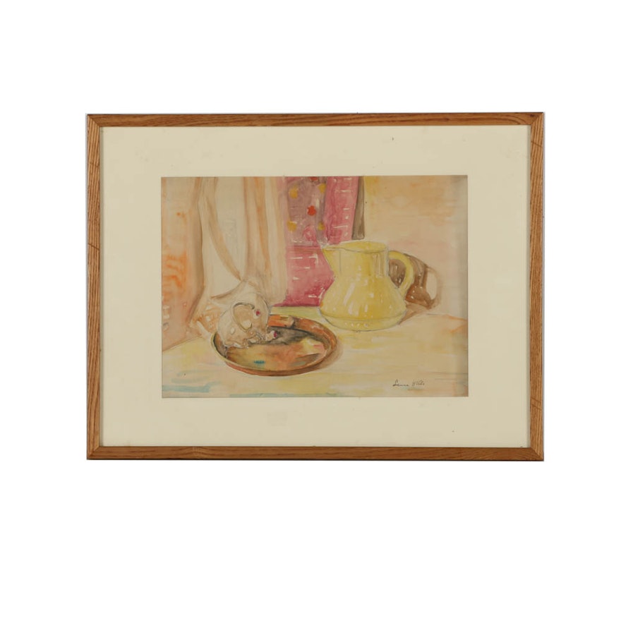 Watercolor Still Life Painting on Paper in the Manner of Laura Coombs Hills