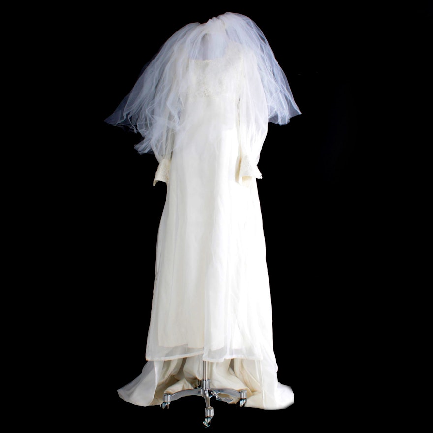 Circa 1960s Vintage Wedding Dress and Veil