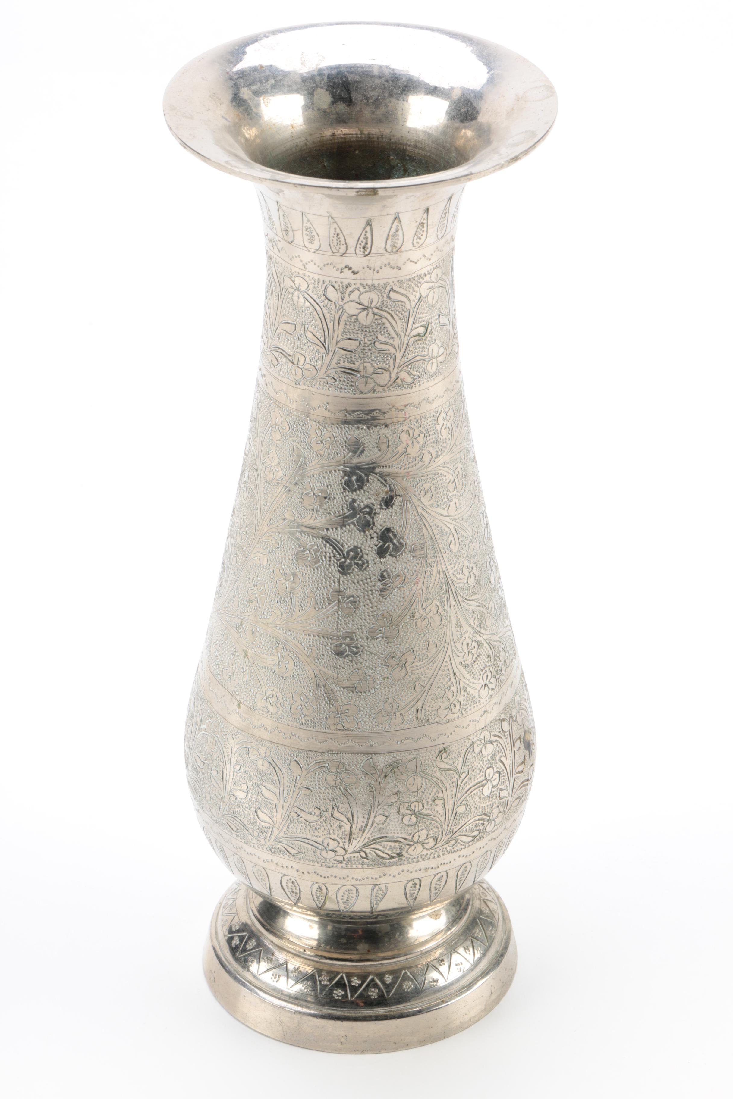 Indian Etched Metal Vase