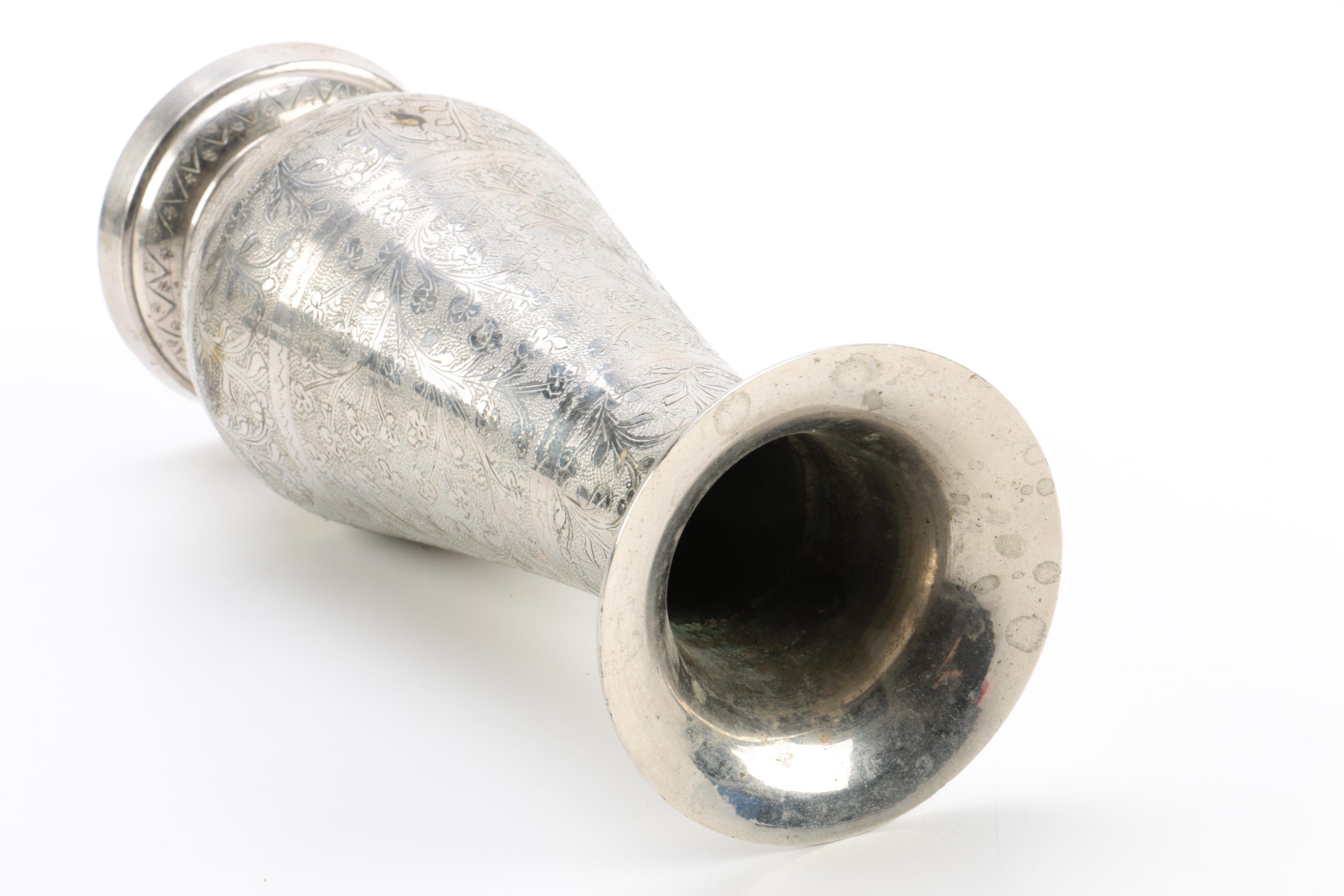 Indian Etched Metal Vase