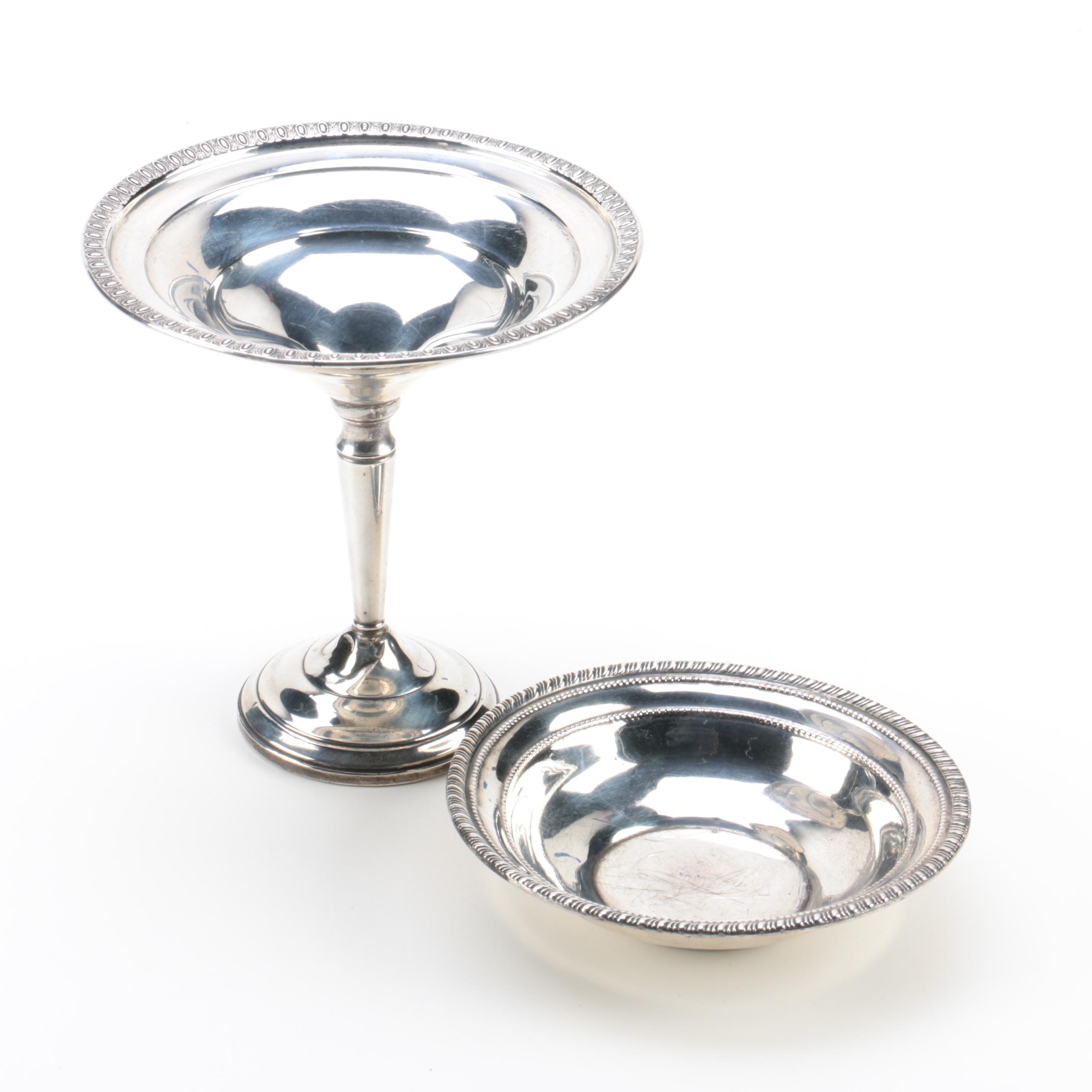 Ellmore Silver Co. Sterling Bowl and Weighted Egg-and-Dart Rim Sterling Compote