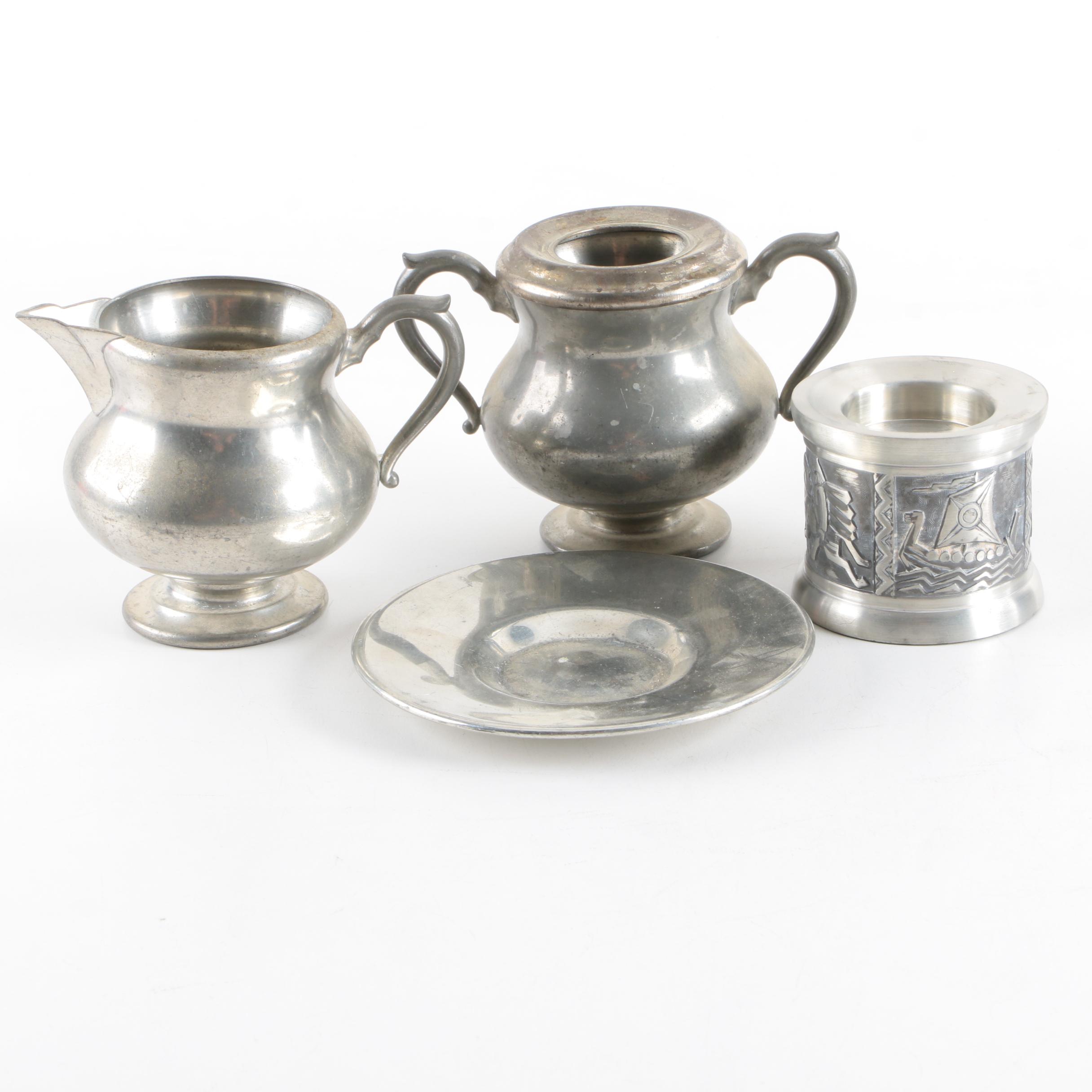Royal Holland Pewter Creamer and Sugar with Assorted Candle Holders