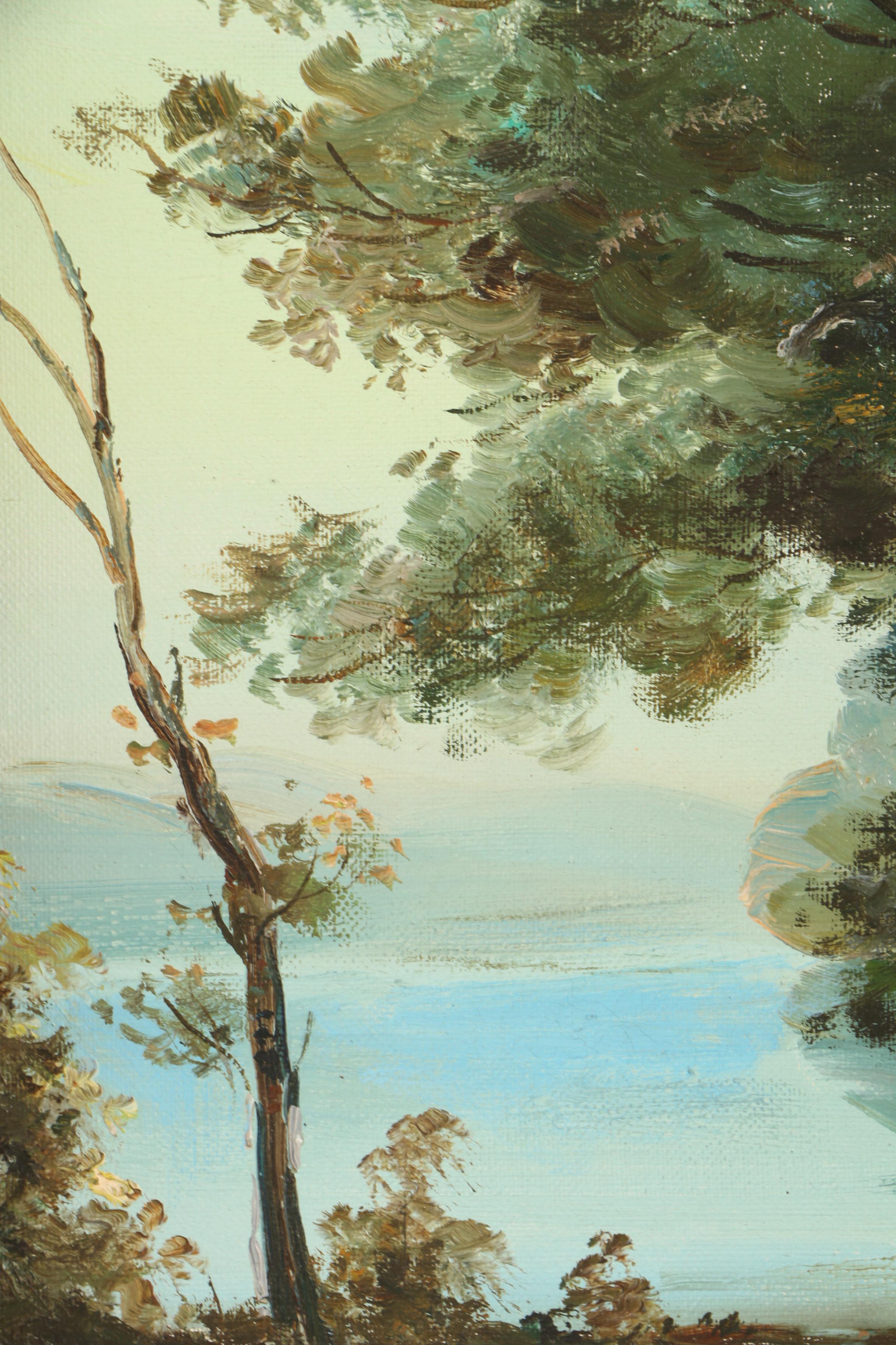 S. Tachi Oil Painting of a Waterfront Landscape