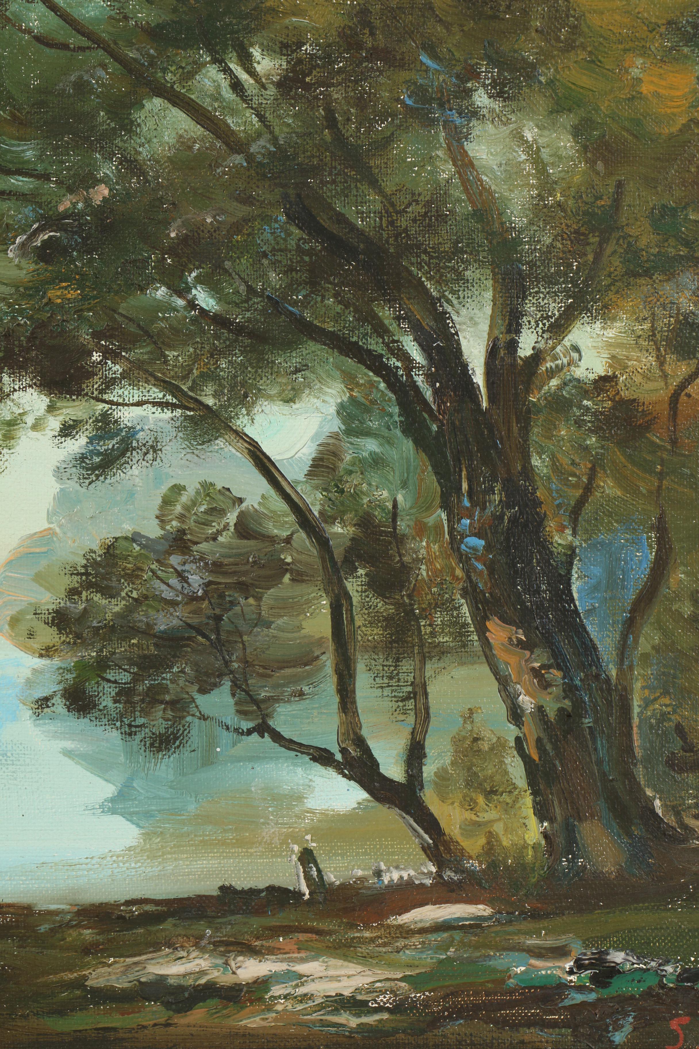 S. Tachi Oil Painting of a Waterfront Landscape