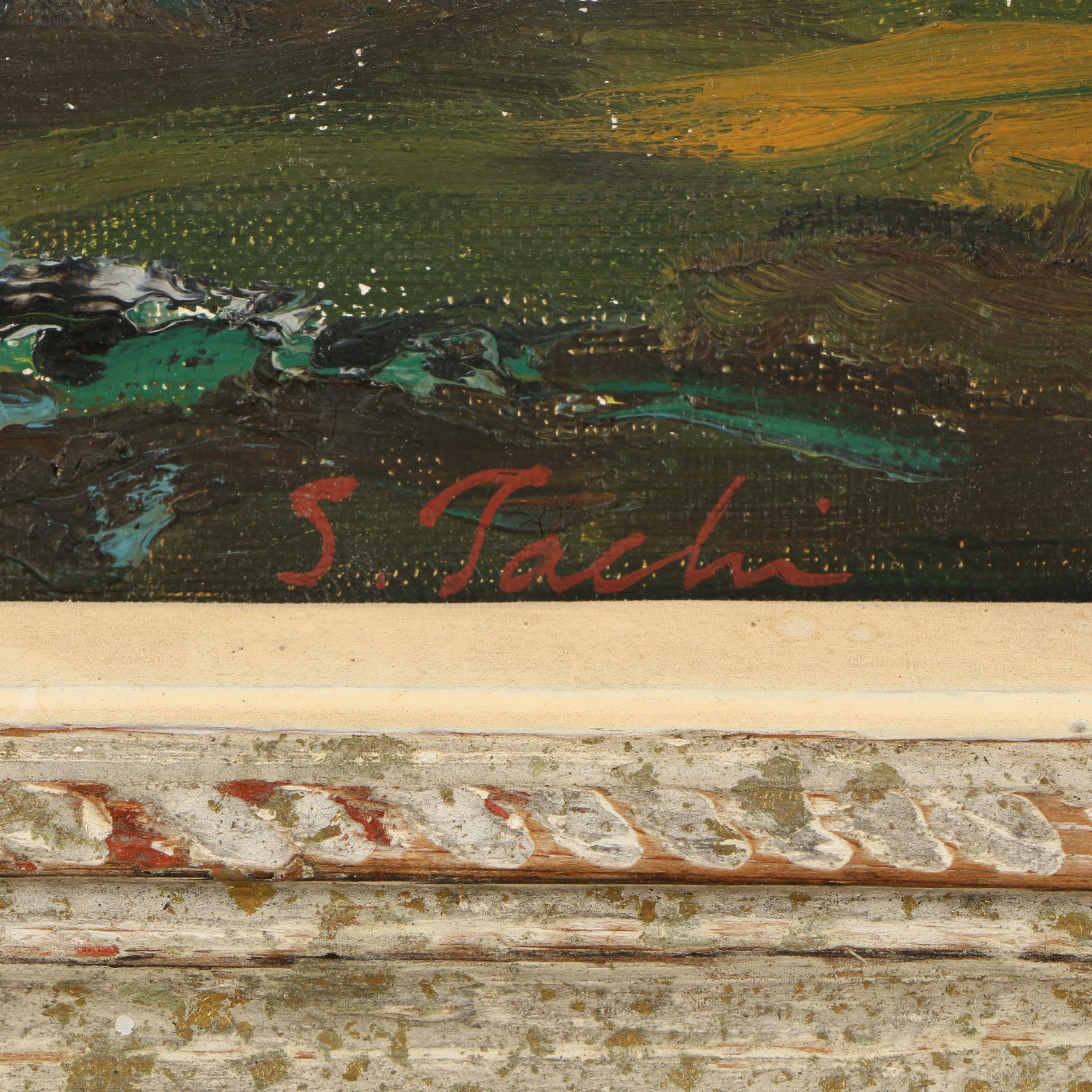 S. Tachi Oil Painting of a Waterfront Landscape