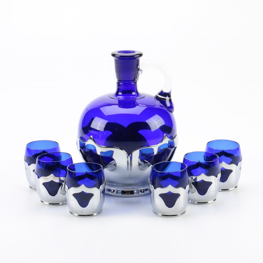 Farber Bros. and Cambridge Glass Cobalt Blue Decanter Set