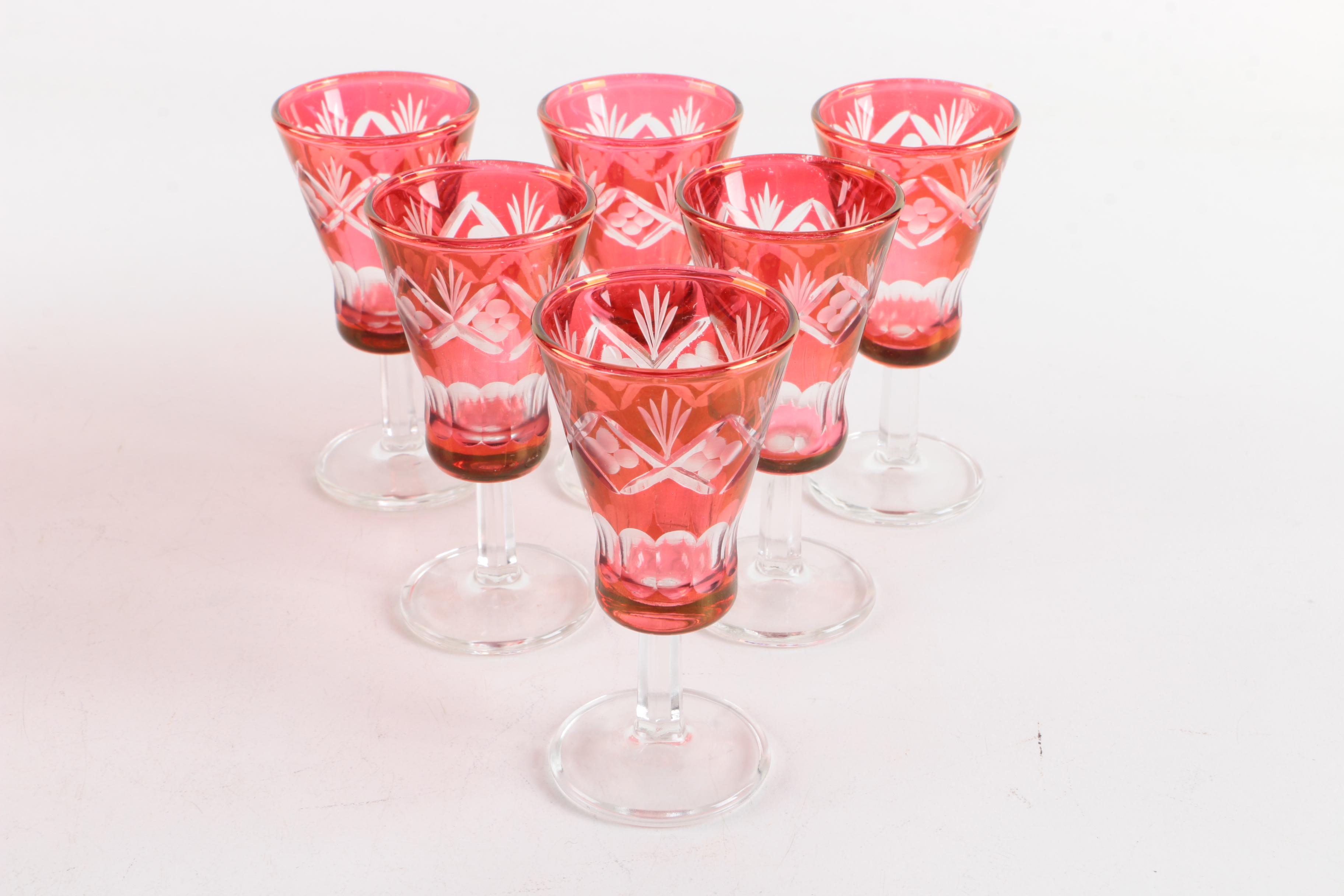 Flashed Cranberry Decanter and Glasses