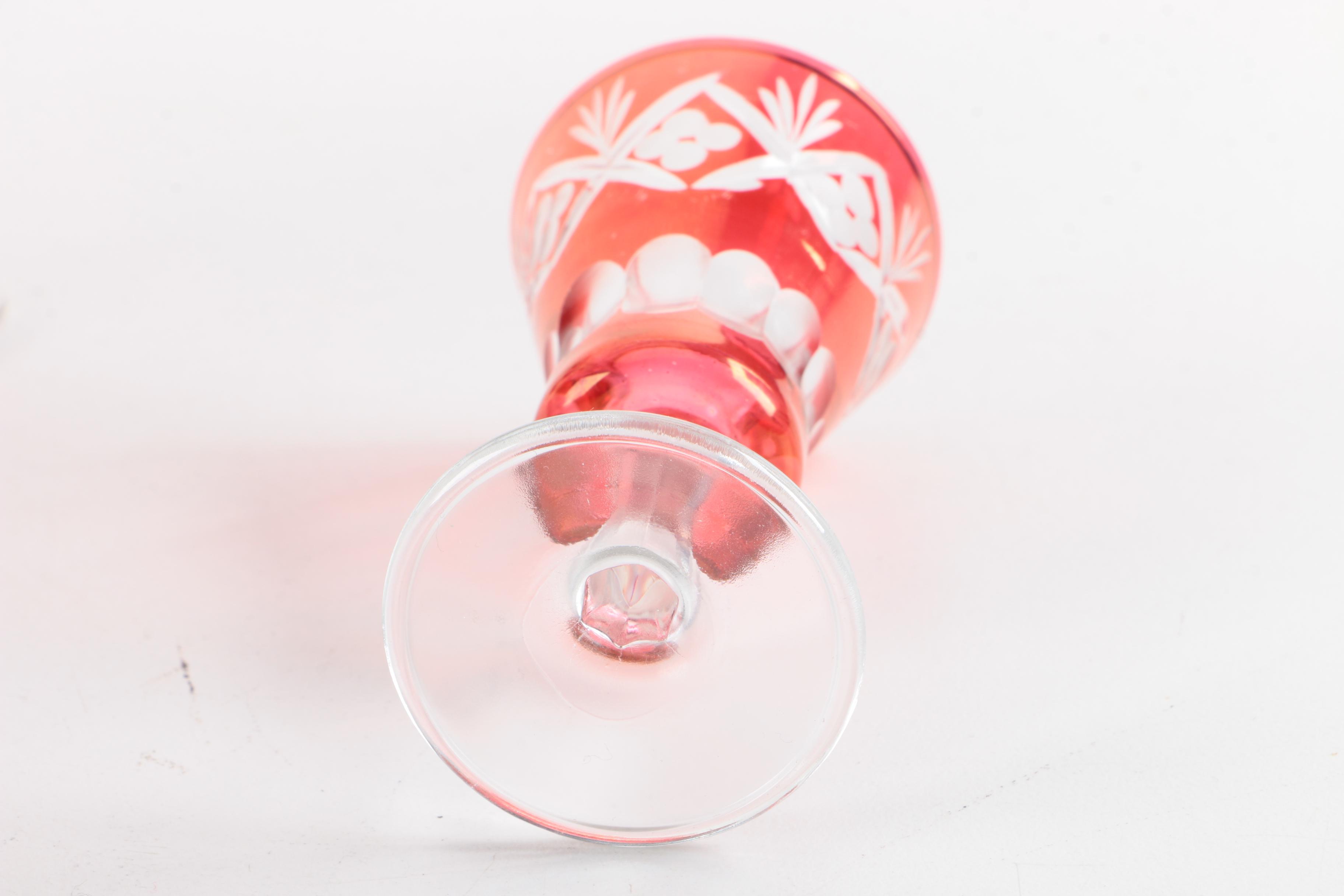 Flashed Cranberry Decanter and Glasses