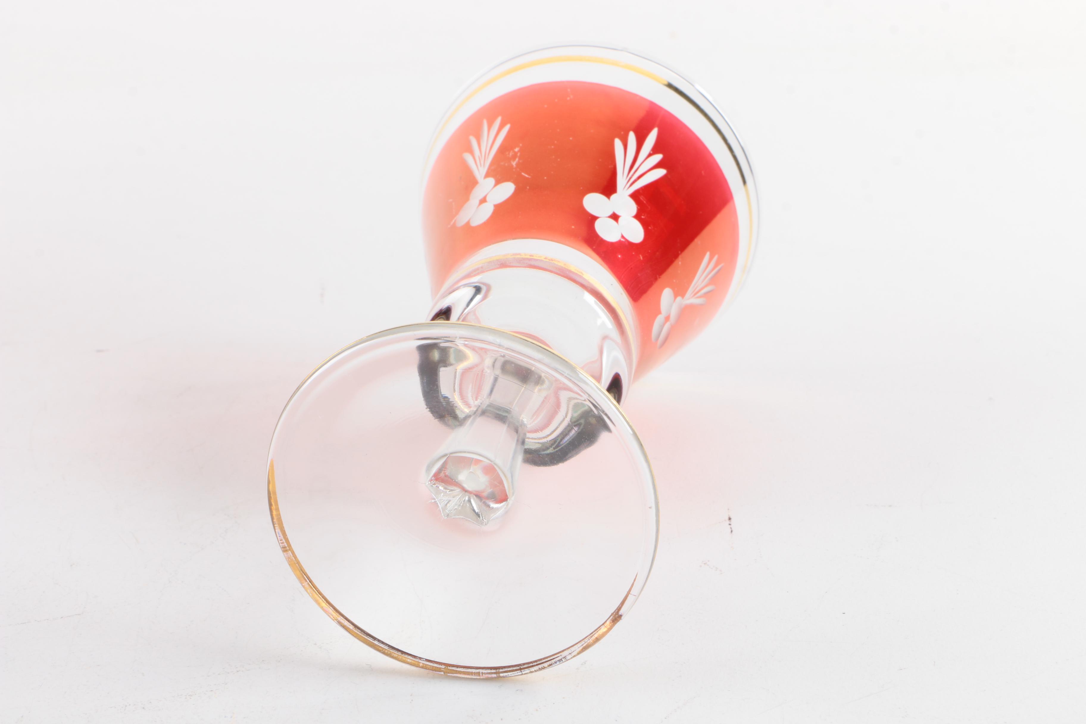 Flashed Cranberry Decanter and Glasses