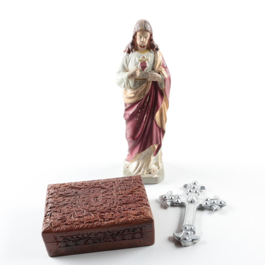 Sacred Heart Jesus Chalkware Figurine and Other Home Décor
