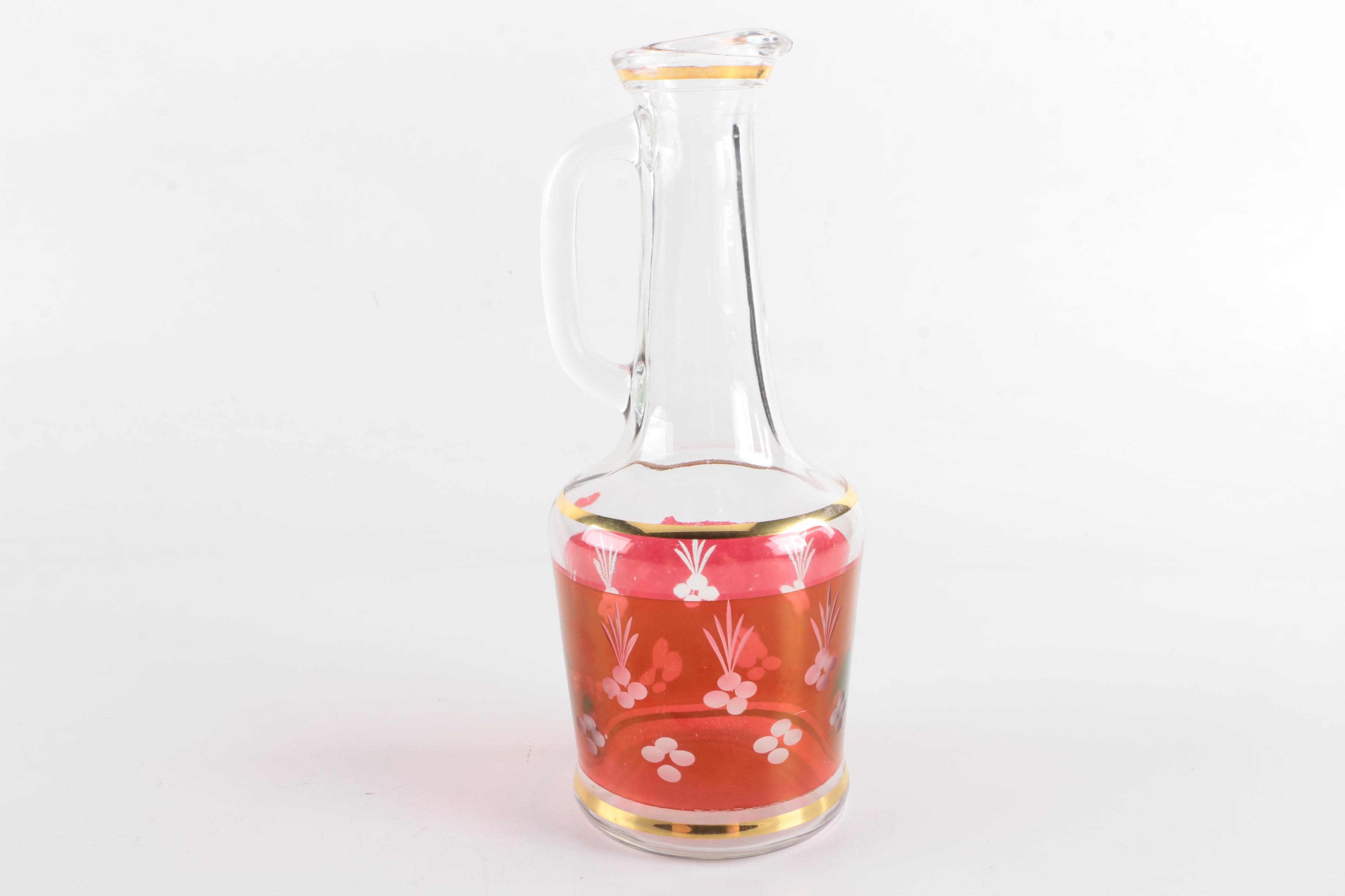 Flashed Cranberry Decanter and Glasses