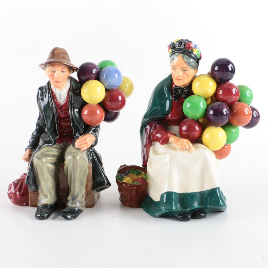 Royal Doulton "The Balloon Man" and "The Old Balloon Seller" Porcelain Figurines