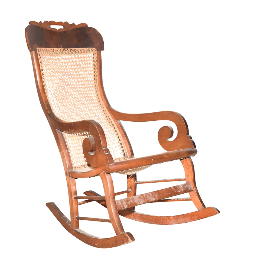Wooden Cane Backed Rocking Chair by P. Gustine