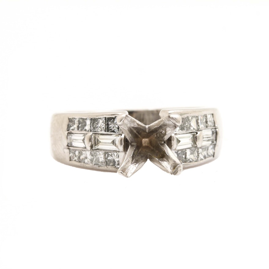 14K White Gold 1.28 CTW Diamond Semi Mount Ring