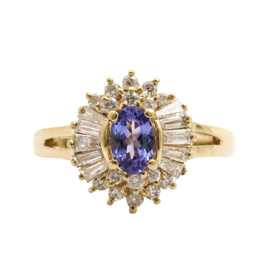 14K Yellow Gold Tanzanite and Diamond Ring