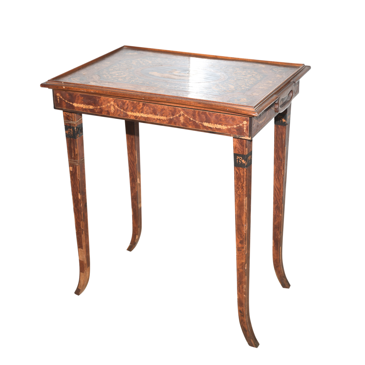 Antique Marquetry Backgammon Game Table