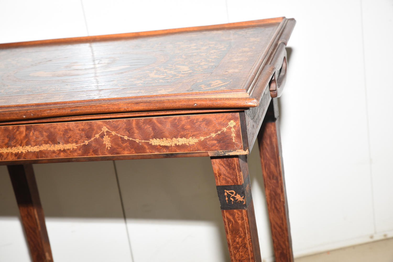 Antique Marquetry Backgammon Game Table