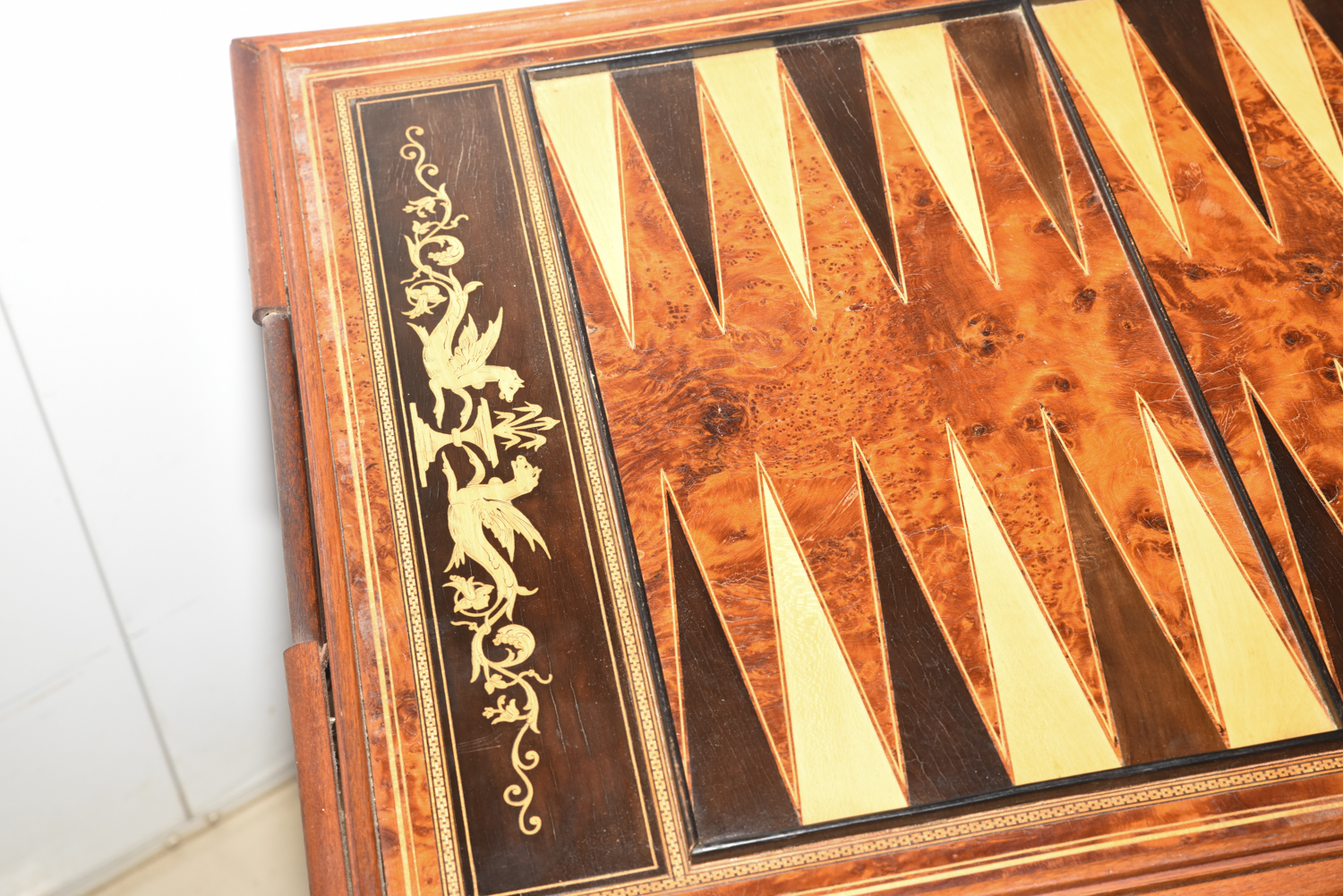 Antique Marquetry Backgammon Game Table