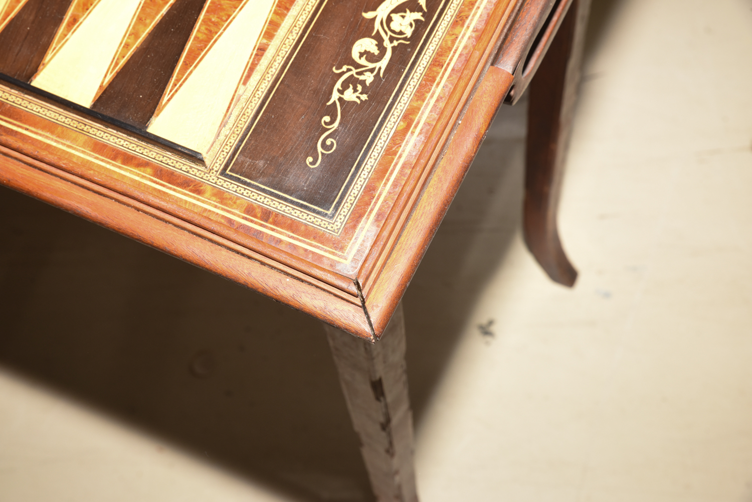 Antique Marquetry Backgammon Game Table
