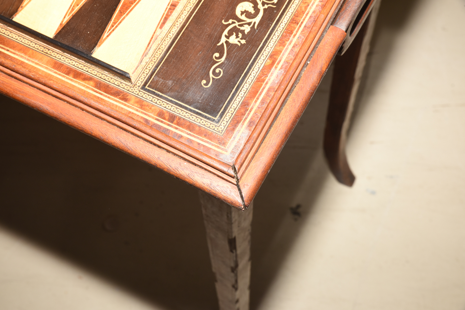 Antique Marquetry Backgammon Game Table