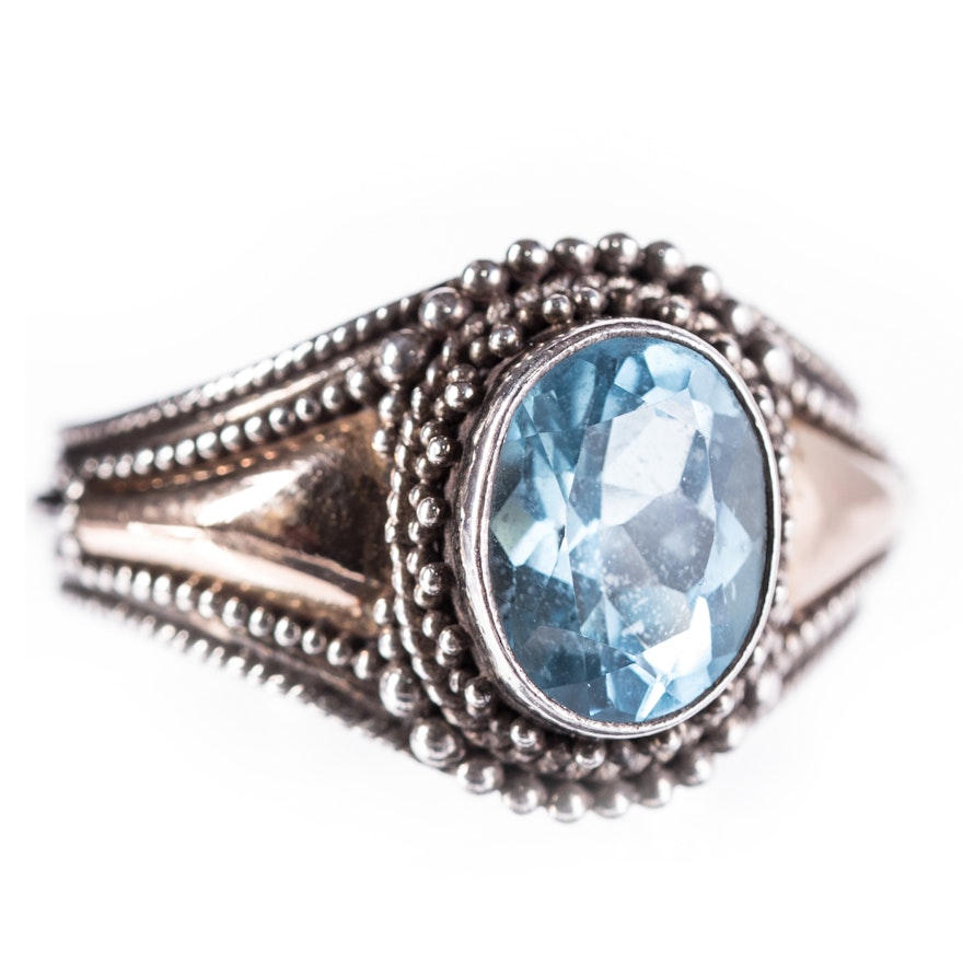 Sterling Silver Blue Topaz Ring with 18K Accents