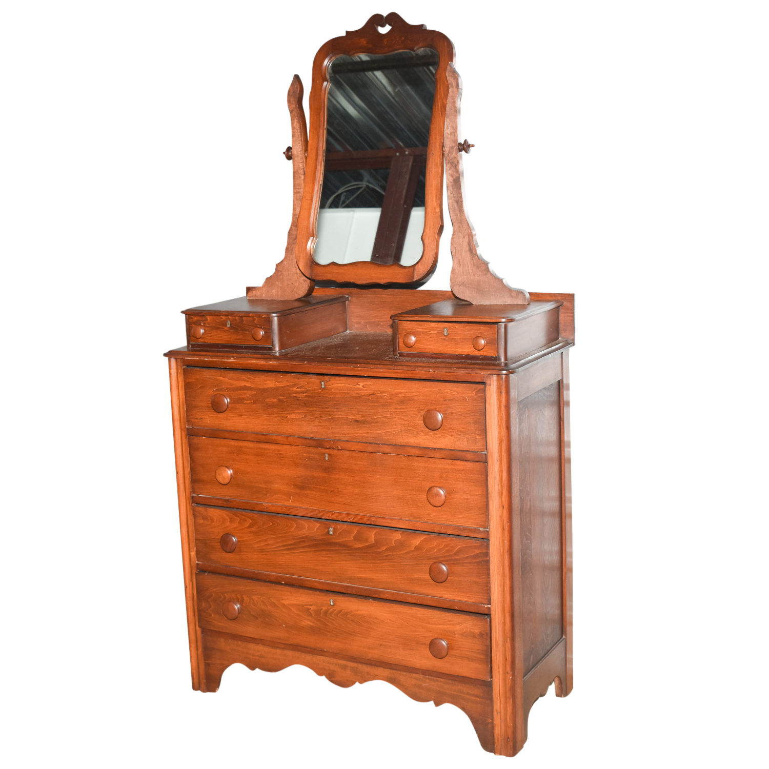 Antique Early Victorian Pine Chest of Drawers with Mirror