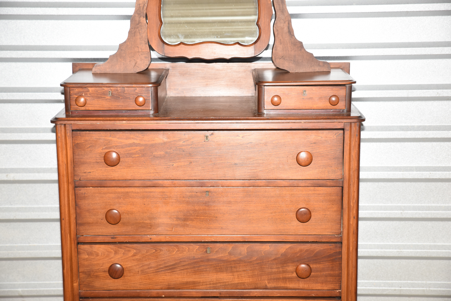 Antique Early Victorian Pine Chest of Drawers with Mirror