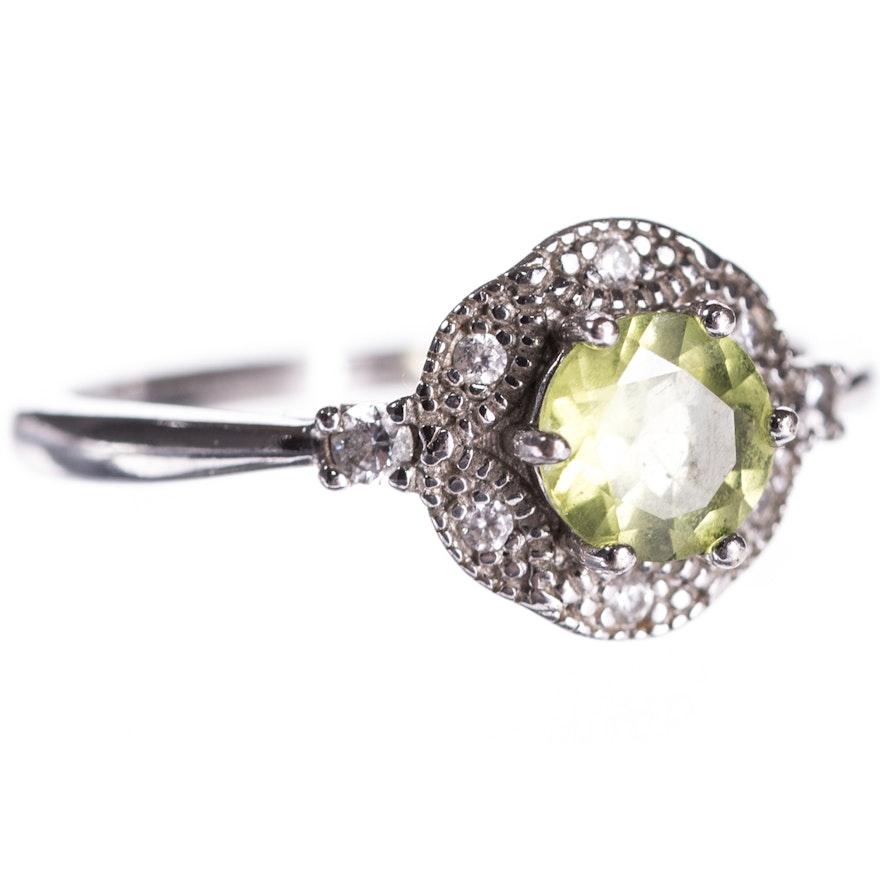 Sterling Silver Peridot and Cubic Zirconia Ring