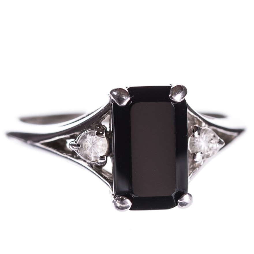 Sterling Silver Black Onyx and Cubic Zirconia Ring