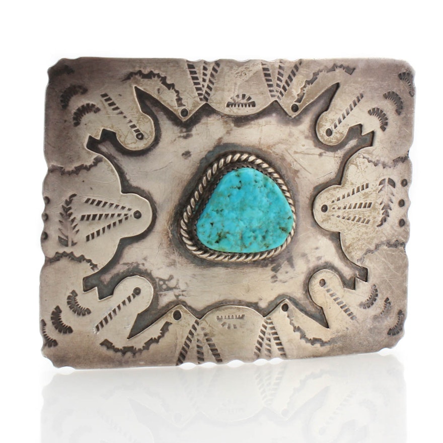 Sterling Silver and Turquoise Southwestern Belt Buckle