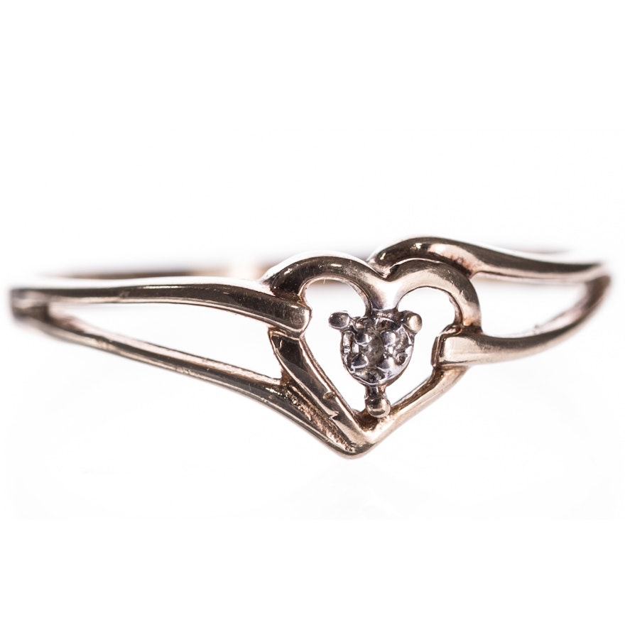 10K Yellow Gold Diamond Heart Ring