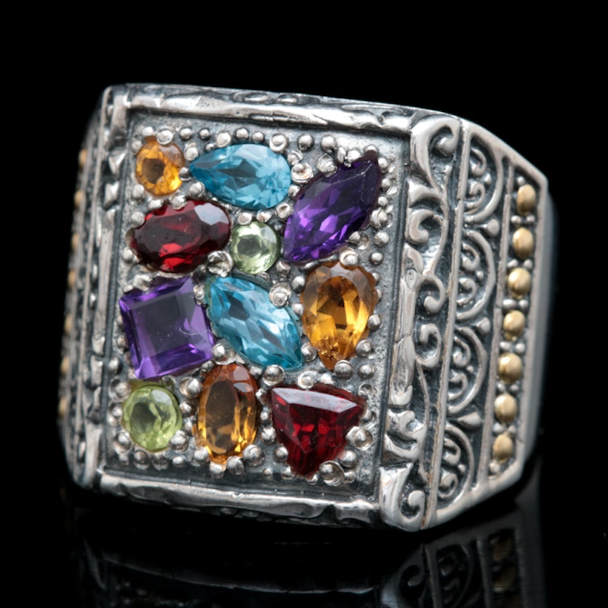 Robert Manse Sterling Silver, 18K Yellow Gold and Multi-Gemstone Ring