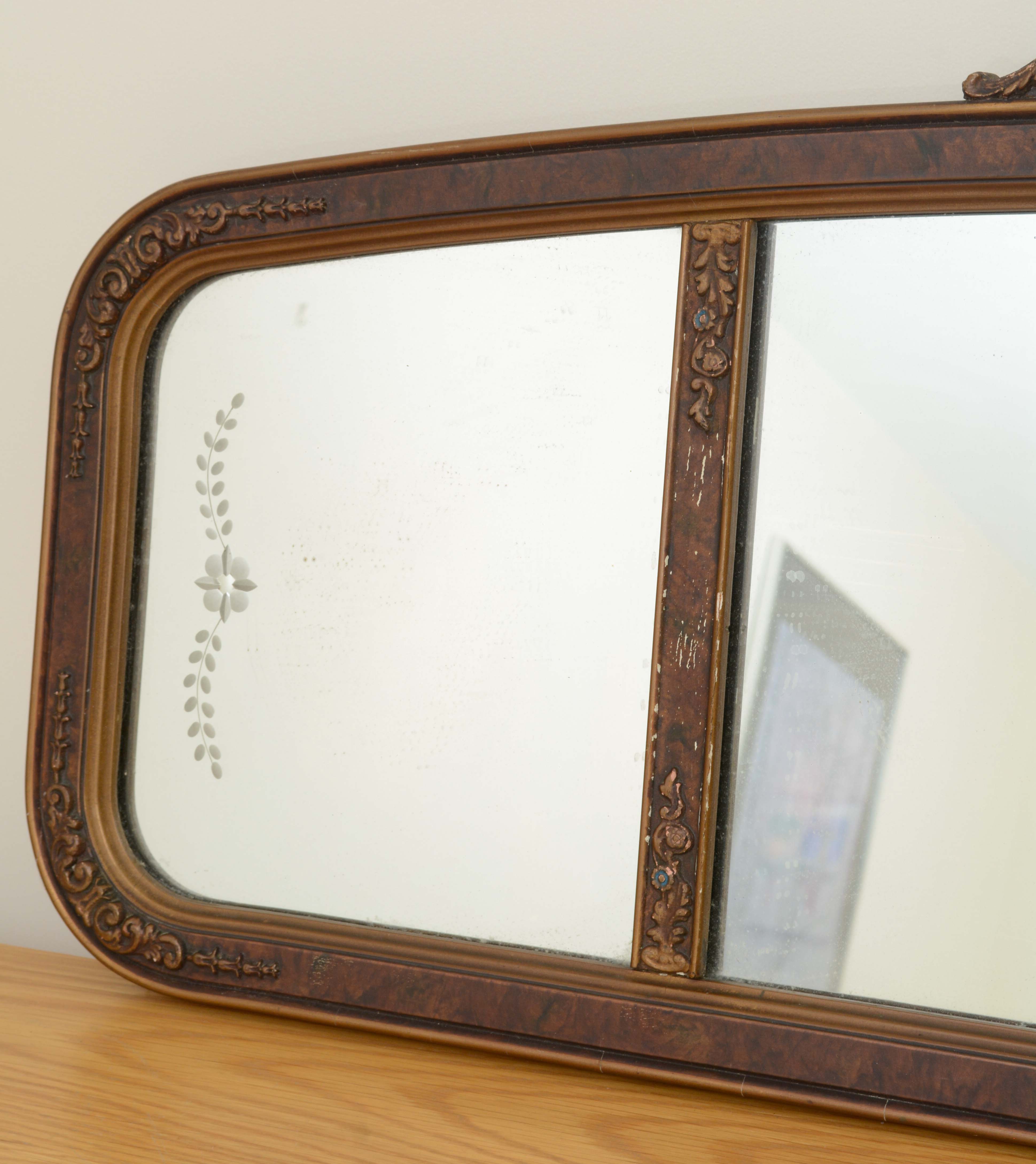 Vintage Victorian-Style Wood Framed Sofa Mirror