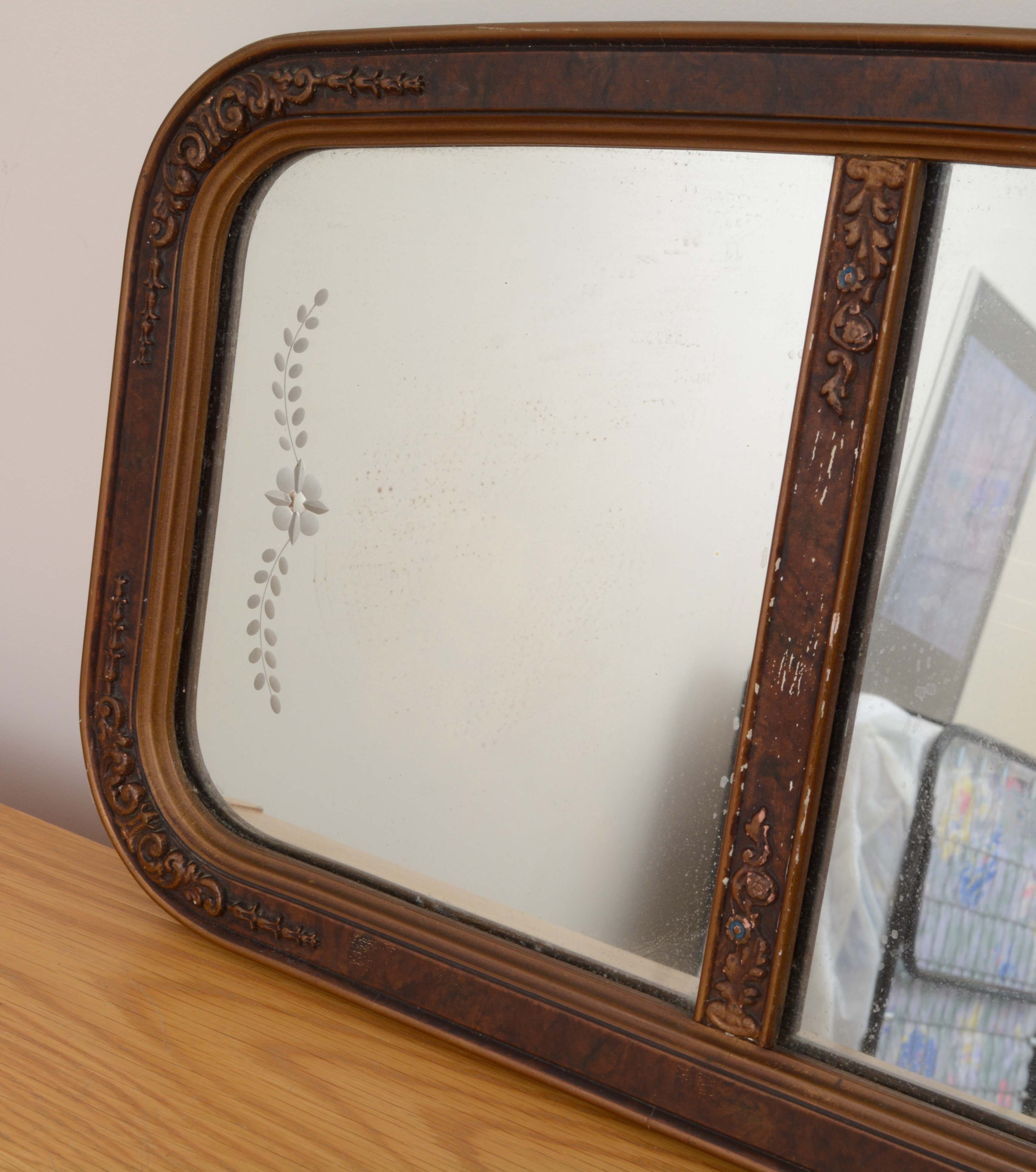 Vintage Victorian-Style Wood Framed Sofa Mirror