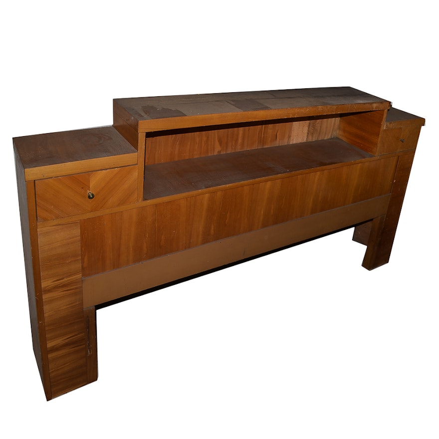Mid Century Modern Bookcase Headboard with Drawers