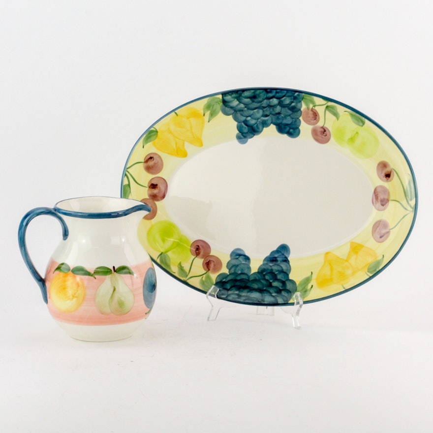 A. Santos Hand Painted Portuguese Pitcher and Platter
