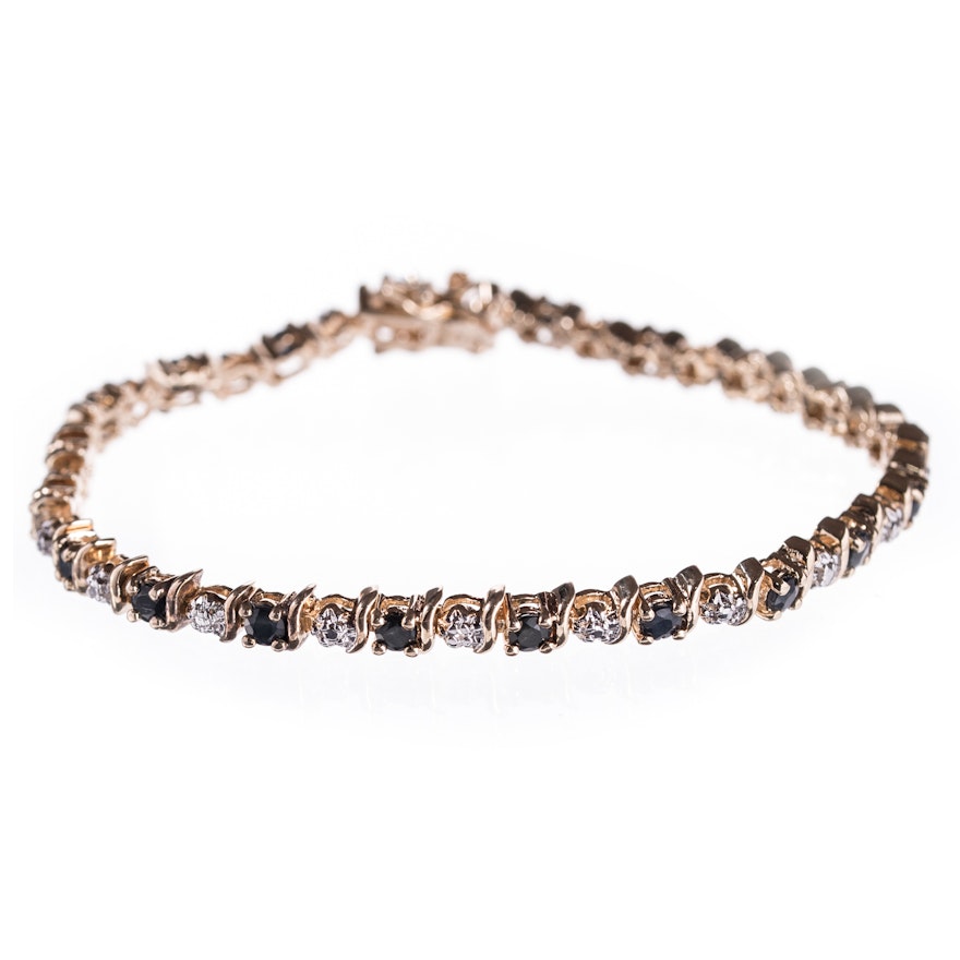 Sterling Silver Diamond and Sapphire Bracelet with Gold Wash