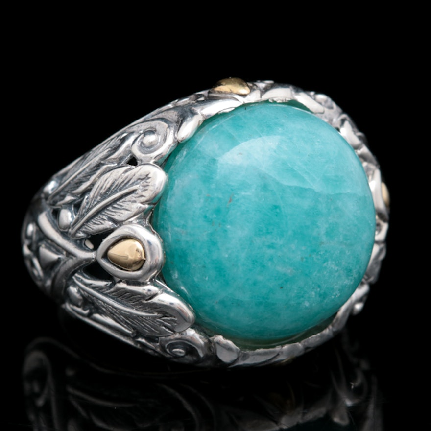 Robert Manse Sterling Silver, 18K Yellow Gold and Amazoite Ring