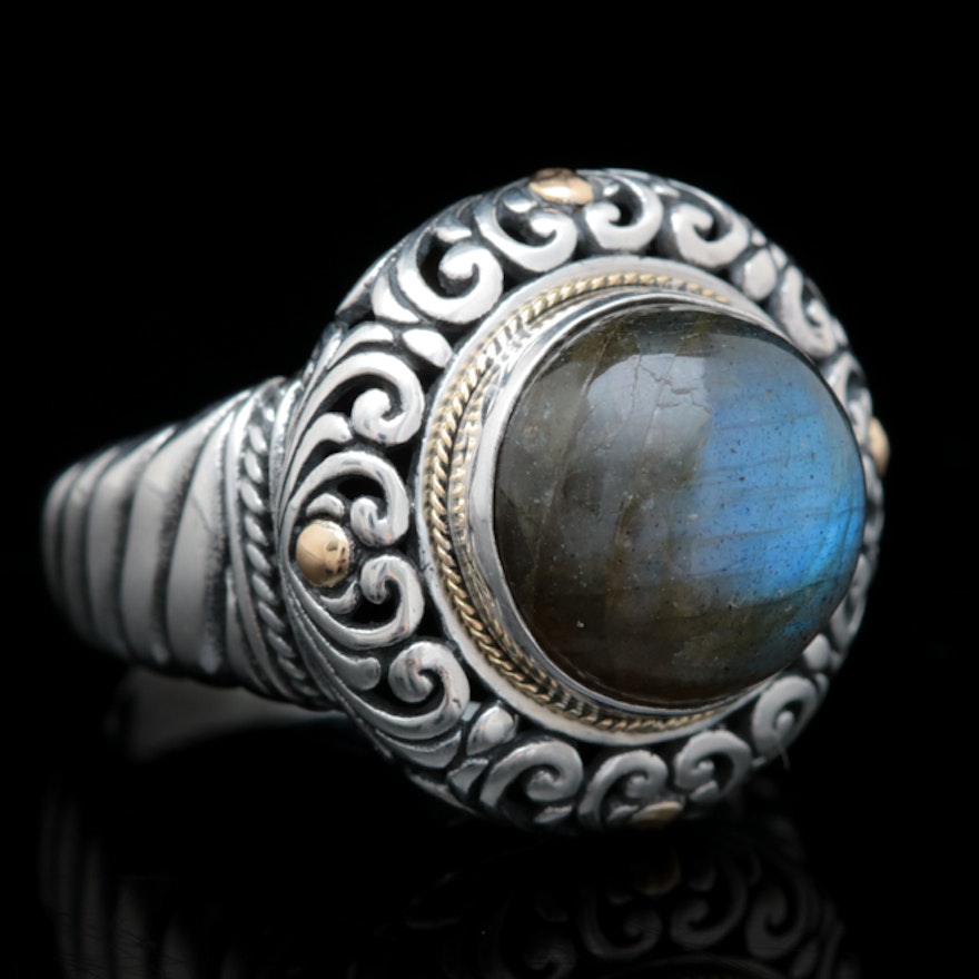 Robert Manse Sterling Silver, 18K Yellow Gold and Labradorite Ring