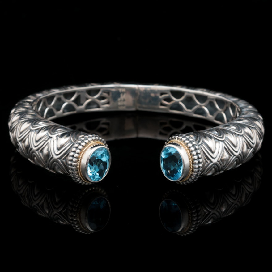 Robert Manse Sterling Silver, 18K Yellow Gold and Blue Topaz Bracelet