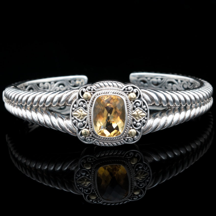 Robert Manse Sterling Silver, 18K Yellow Gold and Citrine Cuff Bracelet