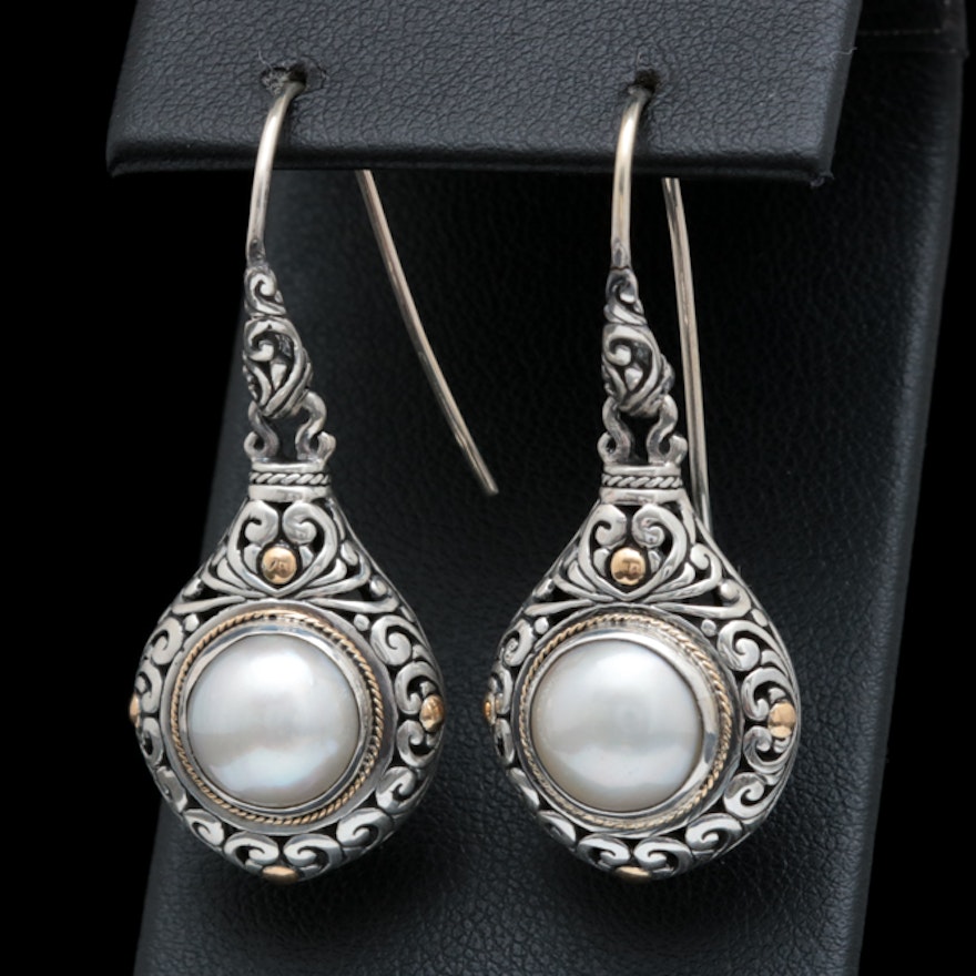 Robert Manse Sterling Silver, 18K Yellow Gold and Mabé Pearl Earrings