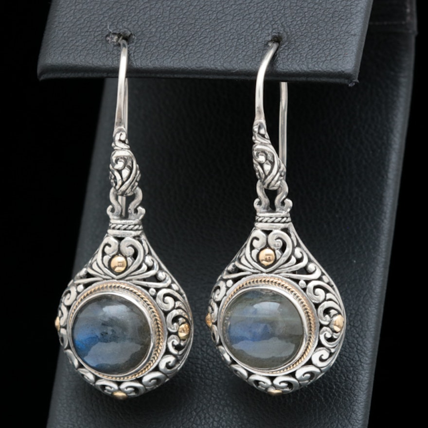 Robert Manse Sterling Silver, 18K Yellow Gold and Labradorite Earrings