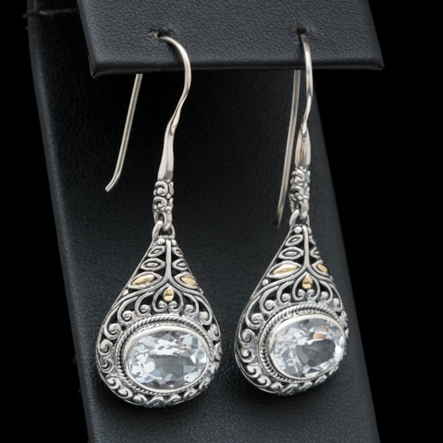 Robert Manse Sterling Silver, 18K Yellow Gold and White Topaz Earrings