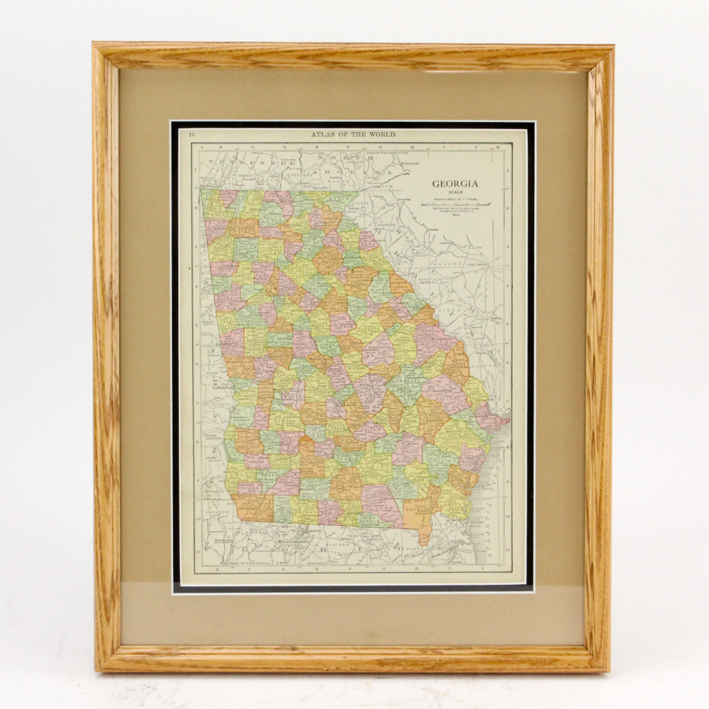 Circa 1914 Rand McNally Map of Georgia from "Atlas of the World"