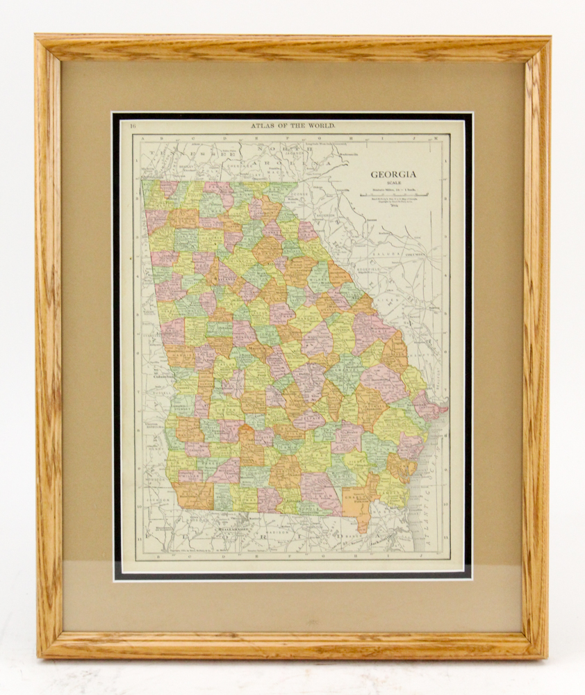 Circa 1914 Rand McNally Map of Georgia from "Atlas of the World"