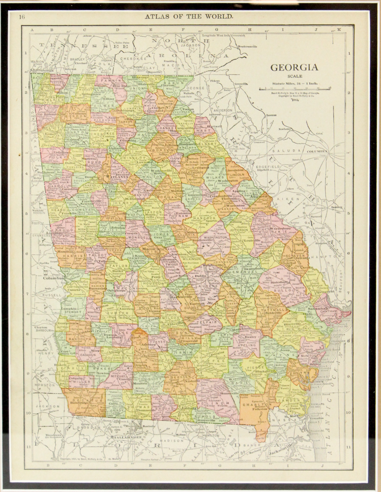 Circa 1914 Rand McNally Map of Georgia from "Atlas of the World"